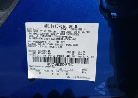 2022 Ford Ecosport Se z USA, uszkodzony, nr VIN MAJ6S3GL3NC467107